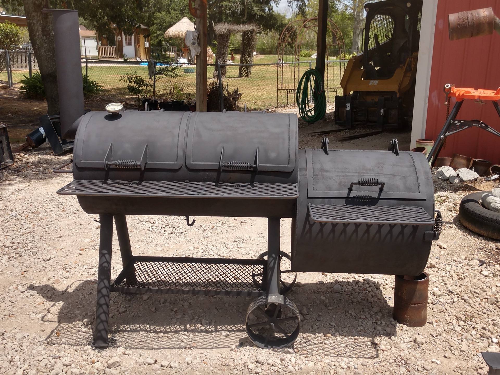 Custom fabricated offset smoker grill